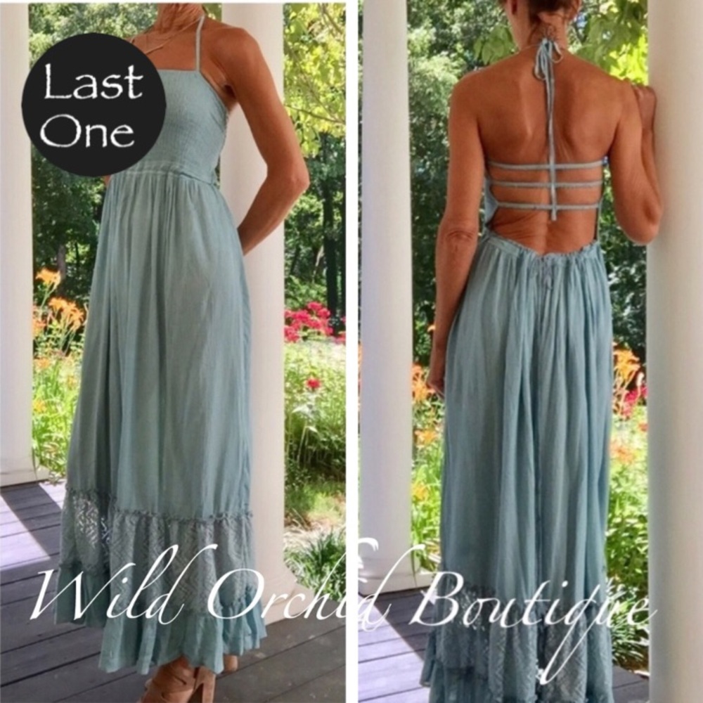 New Summer backless maxi dress avocado green size S